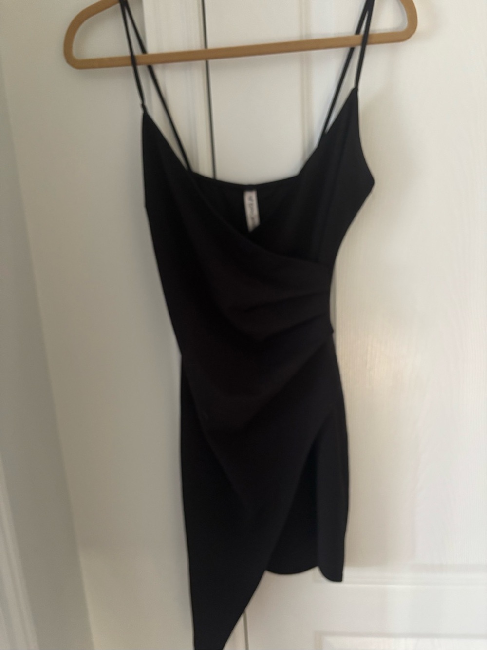 Black Asymmetric Slip Mini Dress with Double Straps - Unbranded